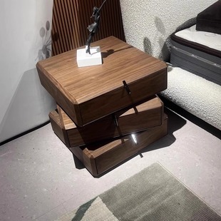 Solid Wood Smoked Color Rotating Bedside Table Design Italian Normcore Modern Simple Rotating Cabinet Storage Side Cabinet