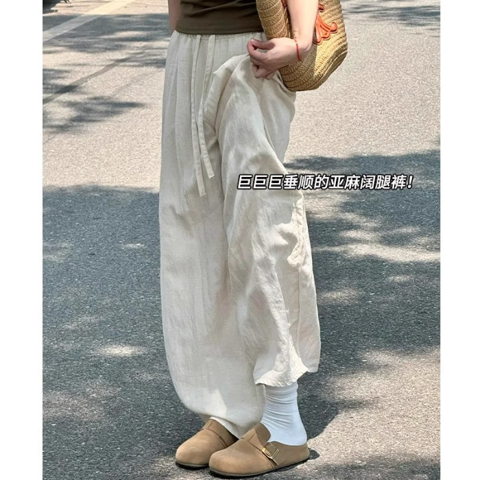 여성용 여름 얇은 하이웨이스트 루즈핏 캐주얼 풍성한 발로우핏 팬츠 (키 작은 분들을 위한)