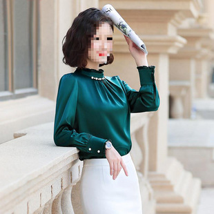 New Style Professional Shirt Women's Long-sleeved Women's Clothing Ruffled Shirt Chiffon Shirt Slim Fat People Shirt Small