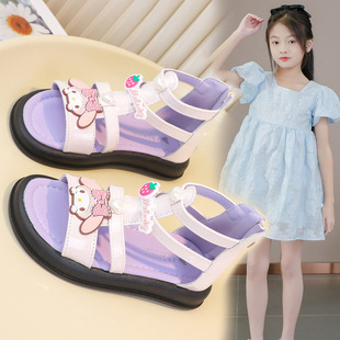 Children's Sandals Summer 2025 New Girls' Roman Shoes Kulomi Large Children's Soft Bottom Open Toe Cute Princess Shoes