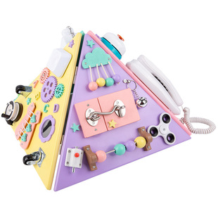 Wooden Montessori Teaching Aids Early Education Pyramid Busy Board Puzzle Unlock Toy Baby Table Game Busy House