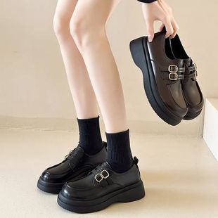 British Style Small Leather Shoes Women's 2024 Spring and Autumn New Height Increasing Loafers Women's Platform Single Shoes Female Student Mary Jane Shoes
