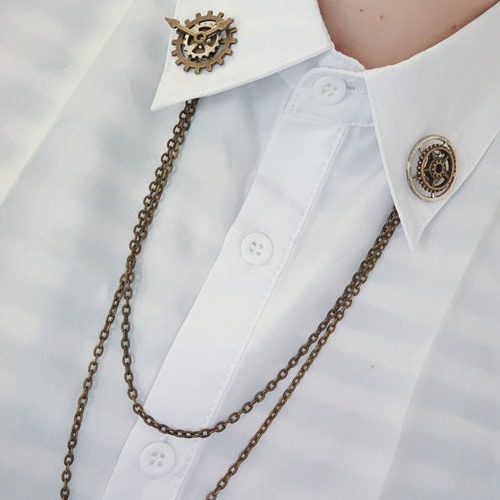 Retro Punk Mechanical Gear Collar Clip Collar Pin Multi-Element Brooch Steam Shirt Collar Chain 1