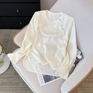 New Chinese Style National Style Jacquard Top Women's 2025 Summer New Round Neck Stitching Thin Loose All-match T-shirt