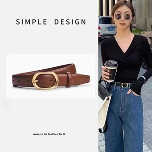 Women's Black Genuine Leather Simple Belt All-match Decorative Pants Jeans Pin Buckle Cowhide Belt Genuine Leather Belt for Women
