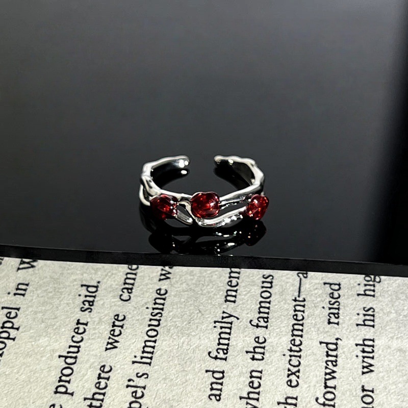 Star Butterfly Chasing Light Sweet Cool Red Series Strawberry Star Moon Open Ring Women's Niche Design Ins Trendy Ring