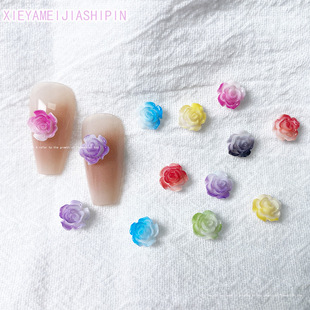 Online celebrity oil painting Camellia manicure jewelry colorful rose manicure small jewelry luminous dopamine manicure jewelry