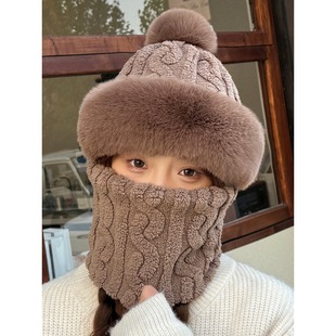 Hat and Neck Integrated Women's Winter 2025 New fleece-lined Thickened Cycling Windproof Cold-proof Electric Car Warm Pullover Cap