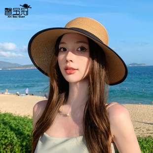 8485 summer sun protection straw hat women's Korean-style fashion bow sun protection hat big brim beach sun hat