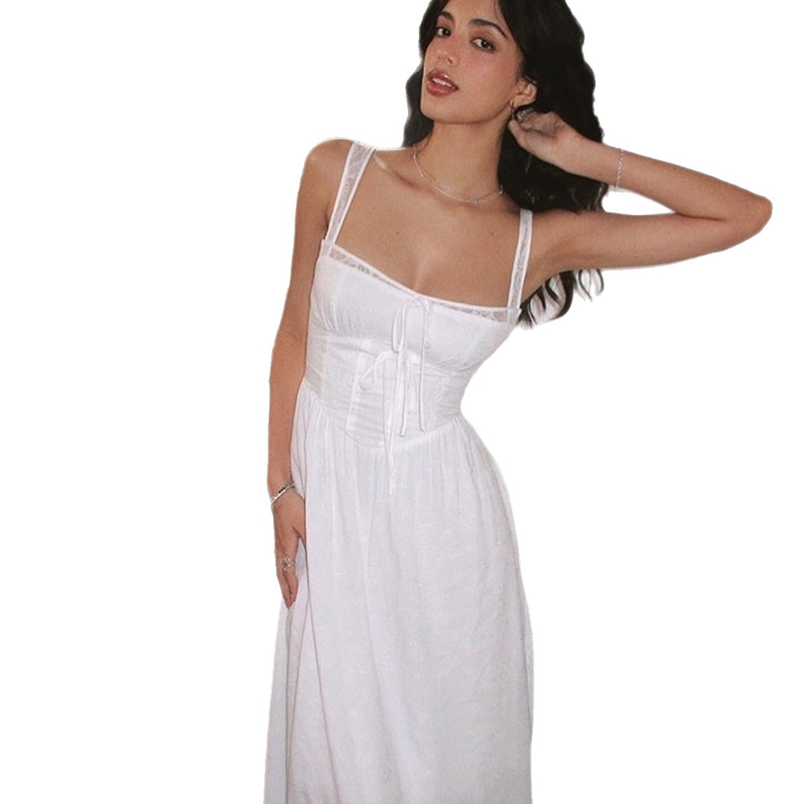 European and American Cross-Border Women's Clothing New Pure Lust Sexy Lace Splicing Square Neck Sleeveless Waist Suspender Dress for Women 2224