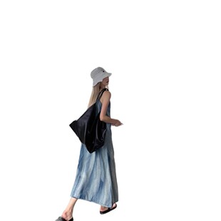French-style Halting dress Women's Summer 2025 New Loose Lazy Niche Chic Blue Long Dress Trendy