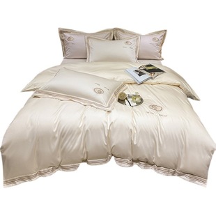 High-end Light Luxury 140 Long-staple Cotton Embroidered Four-piece Set 100 Cotton Satin Quilt Cover Bed Sheet Wedding Bedding