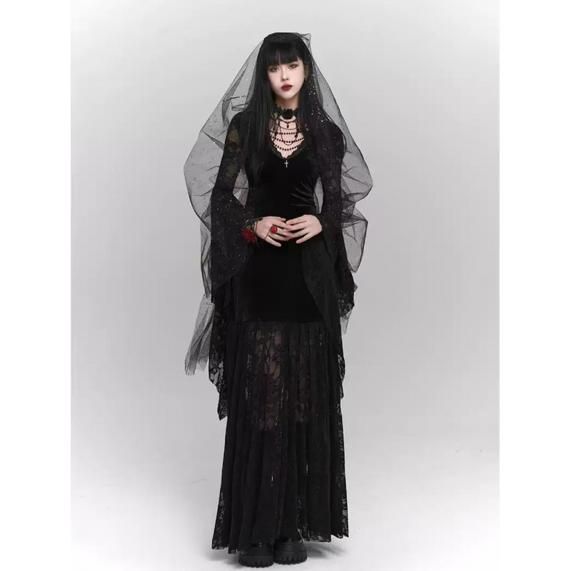 Dark Women's Gothic Style French Retro Dress Halloween Costume Wear Subculture