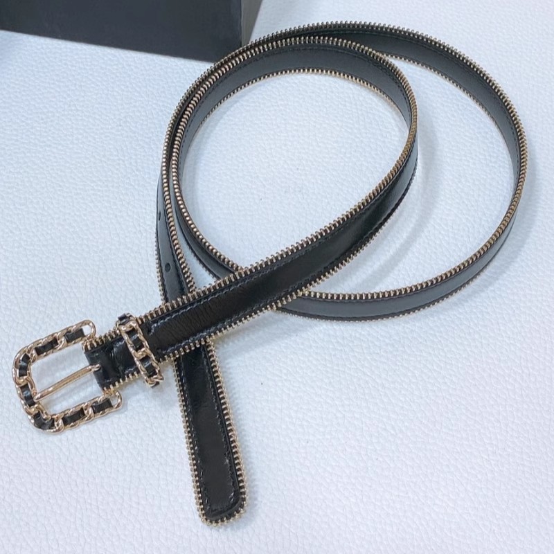 Style C Buckle Zipper Thin Belt New Decorative Matching Pants Design Suit All-match Skirt Bright Leather Belt