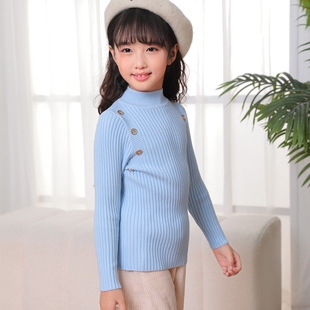in stock girls base sweater spring and autumn versatile 2024 new baby children's high collar solid color pullover top