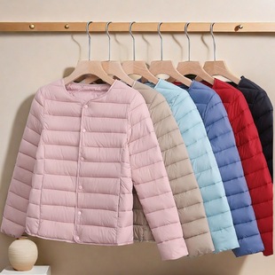 Down Cotton-padded Jacket Women's Short Lightweight Collarless Slim-fit Inner Wear Base Liner Fashionable All-match Round Neck Warm Cotton-padded Jacket