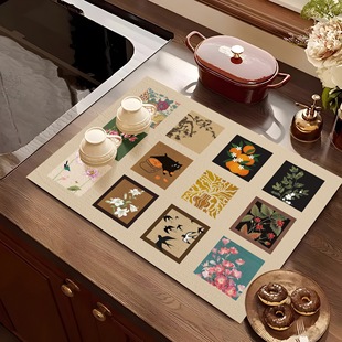 American Style Retro Kitchen Countertop Drying Mat Diatom Mud Absorbent Mat Quick-drying Waterproof Non-slip Wash-free Heat Insulation Countertop Mat