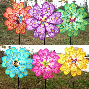 Black edge three-layer rainbow wheel fabric windmill children's toys outdoor double-layer round windmill real estate garden decoration