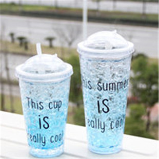 Ice Cup Summer Crushed Ice Cup Milk Tea Cup Ice Cool Cup Female Student Korean Refrigeration Double Layer Plastic Straw Cup