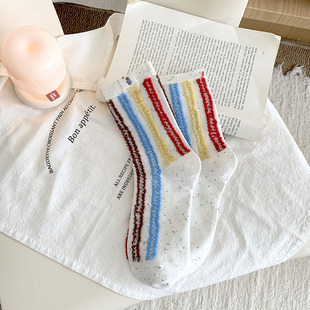 Autumn and winter socks children striped anti-woven point yarn medium tube women's socks wholesale cute bear cartoon embroidery sweet cotton socks