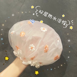 Exquisite handmade double-layer bright and full sunflower waterproof fresh air shower cap
