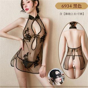 Sexy Lingerie Women's Ancient Pajamas Mesh Cheongsam Uniform Full Sexy Nightgown suit