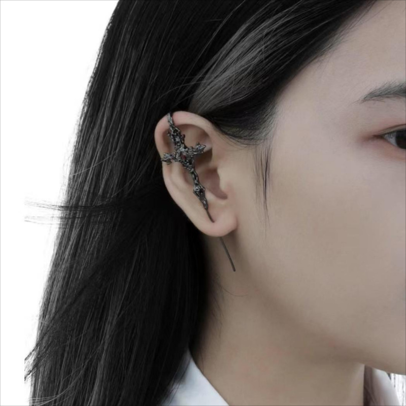 Cross-border European and American Gothic Style Cross Piercing Ear Needle Niche Design Dark Earrings Punk Style Unique Earrings