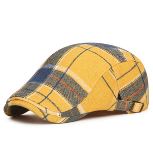 Spring and Autumn American Retro Plaid Color Contrast Progressive Hat Japanese Literature and Art Ancient Painter Dopamine Plaid Duck Tongue Hat