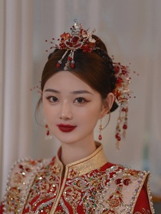 Китайский свадебный головной убор Xiuhe одежда высококачественные аксессуары для волос костюм красный антикварный кулон для бровей ручной работы классические аксессуары для волос