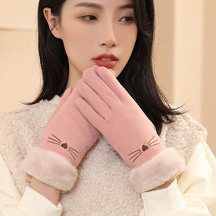 Gloves Winter Women's Spring and Autumn Velvet Thin Cotton Elastic Cycling Windproof Warm fleece-lined Cold-proof Touch Screen Electric Car