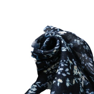 Vintage Ethnic Style Elegant Socialite Fashion Women's Scarf Navy Blue Small Floral Tassel Clothing Matching Silk Scarf Shawl