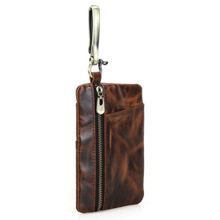 Black Angel Retro Cowhide Outdoor Tool Flashlight Cosmetics Bag Hanging on the Waist Large Hook Buckle Genuine Leather Passport Key Bag