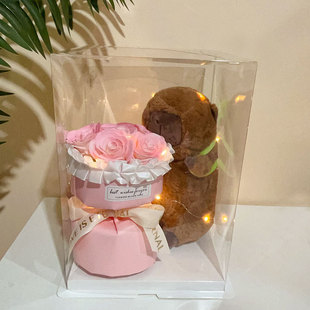 Bear Doll Bouquet Eternal Flower Hug Bucket Girl's Birthday Gift for Girlfriend Valentine's Day Gift
