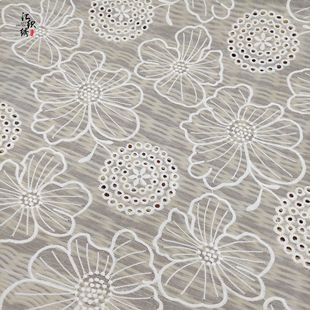 Spring and summer silk wrinkled hole embroidery cloth lotus leaf flower carving hole embroidery fabric fashion dress clothing materials