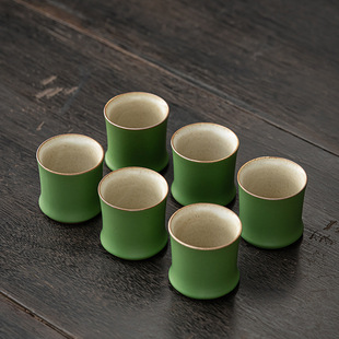 Bamboo Cup Imitation Bamboo Segment Ceramic Green Tea Cup Pomelo Lower Tube Cup Tall Cup Bamboo Leaf Kung Fu Pu'er Master Tea Cup