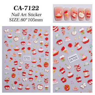 Small fresh apple nail stickers 5D relief cute kitten puppy penguin nail stickers jewelry CA