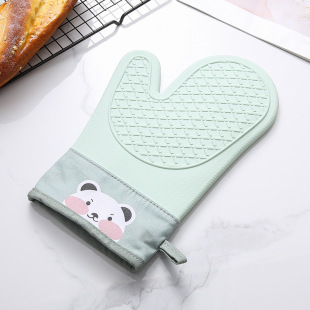 Kitchen Non-slip Microwave Special Anti-heat Silicone Gloves Thickened Cotton High Temperature Waterproof Household Baking Gloves