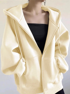 Autumn Solid Color Zipper Cardigan Sweater Jacket Women's 2024 Explosions Loose Elegant Lazy Style Casual Hooded Top