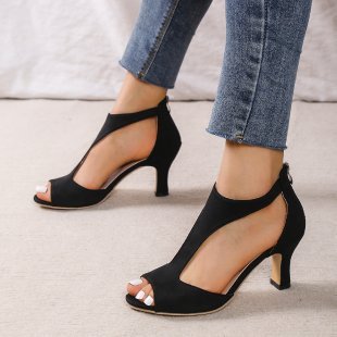 European and American simple fashion back zipper bag with fish mouth shoes women's summer foreign trade plus size side empty thin heel Roman sandals wholesale