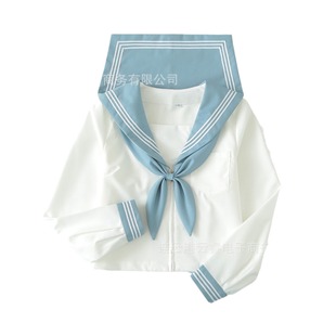 Wholesale sailor suit jk uniform skirt genuine light blue three basic Japanese college style summer skirt suit women