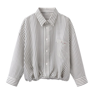 in stock 2025 summer new loose lapel long sleeve short striped shirt 2J2C415