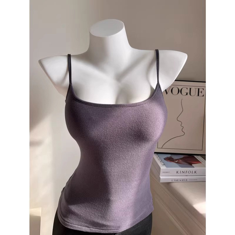 Spot Autumn and Winter Expanded Breasts Brushed Cotton Inner Top Pure Desire Bottoming Shirt Suspbottomer Women's Vest with Chest Pad for Outer Wear