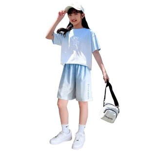Girls suit Summer Cool Handsome Shorts Internet Popular 2024 New Children's Summer Dress Girls Big Children's Sports Summer Children's Wear