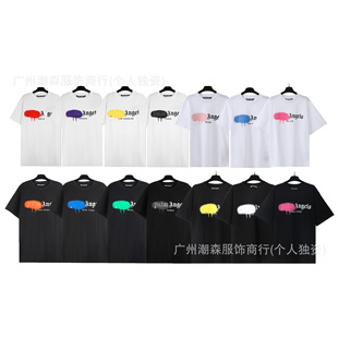 Correct Palm Angels PA Spray Letter Short Sleeve Spring and Summer Unisex Casual All-match Loose T-shirt