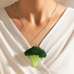 European and American Foreign trade jewelry 3D simulation pastoral style vegetarian vegetable creative cauliflower large broccoli necklace
