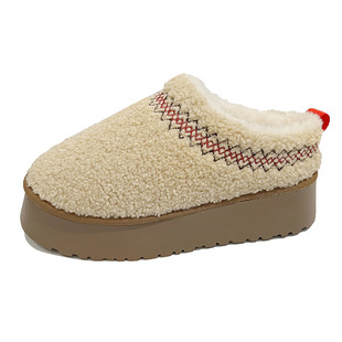 2023 autumn and winter New Korean style thick bottom fleece-lined thick warm half support cotton shoes casual all-match slip-on women's shoes