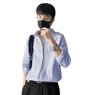 Black and White Plaid Shirt Men's Japanese Long-sleeved Shirt Ins Duffy Shuai Hong Kong Style Couple's Top Handsome All-match Jacket
