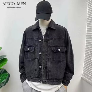 [Speed Lion] Denim Jacket Men's Fake Two-Piece Hooded Color Korean Fashionable All-Match Loose Casual Jacket