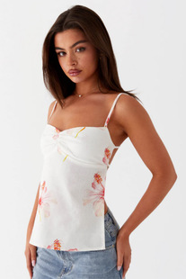 Personalized Elegant Flower Print Sleeveless Suspender Women's 2025 Summer New Sexy Backless Lace-Up Slimming Look Top