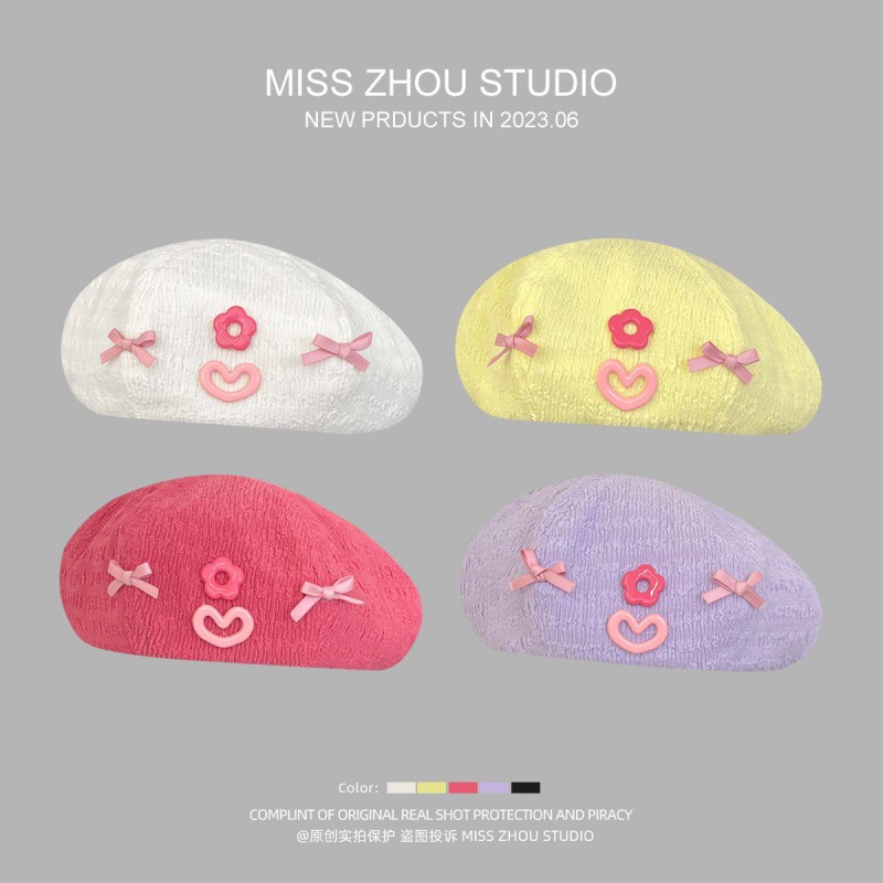 Dopamine Hat Japanese Sweet Beret Women's Temperament White Rose Pink Painter Hat Summer Thin Face Small